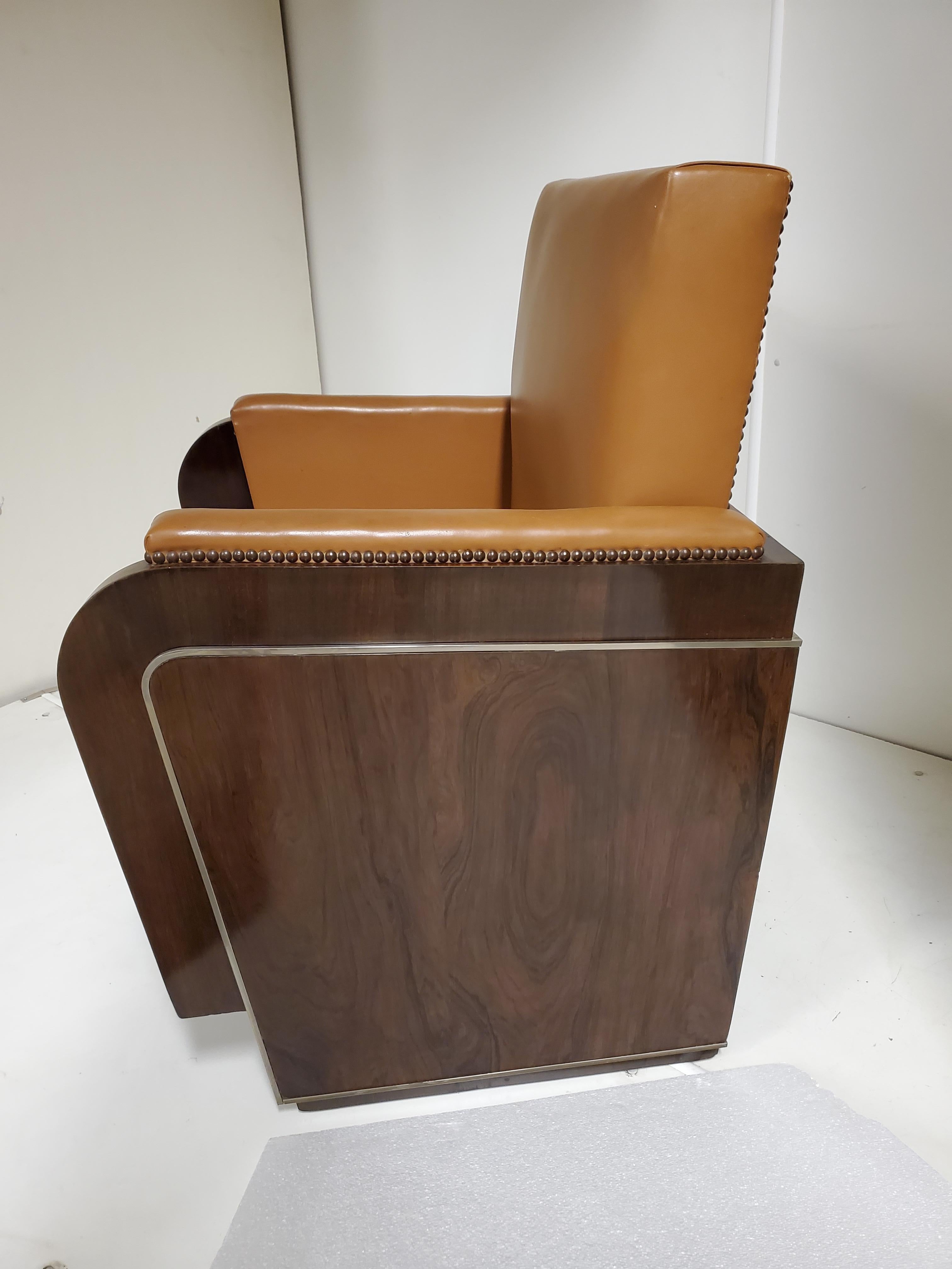 Paire de fauteuils club cubistes d'origine en bois de rose Art Déco français, rares et originaux en vente 1