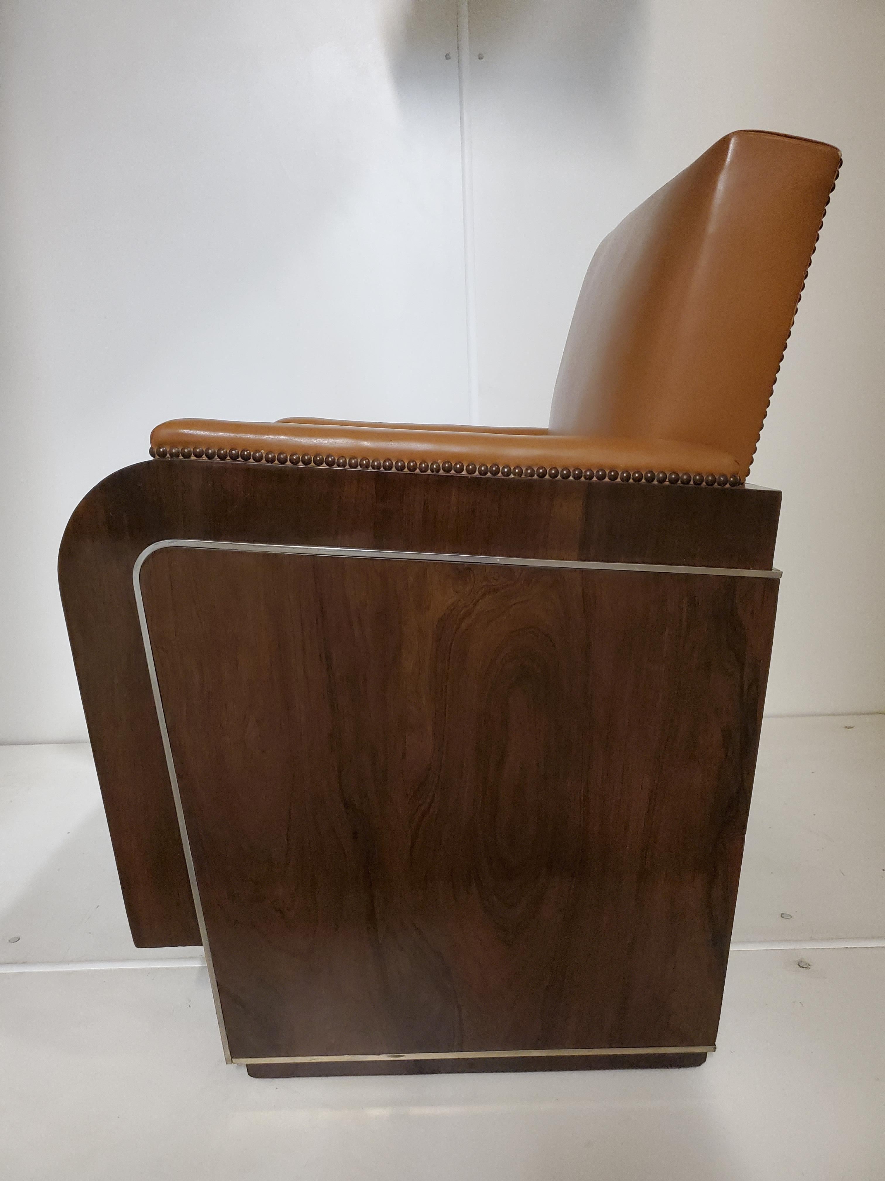 Paire de fauteuils club cubistes d'origine en bois de rose Art Déco français, rares et originaux en vente 2