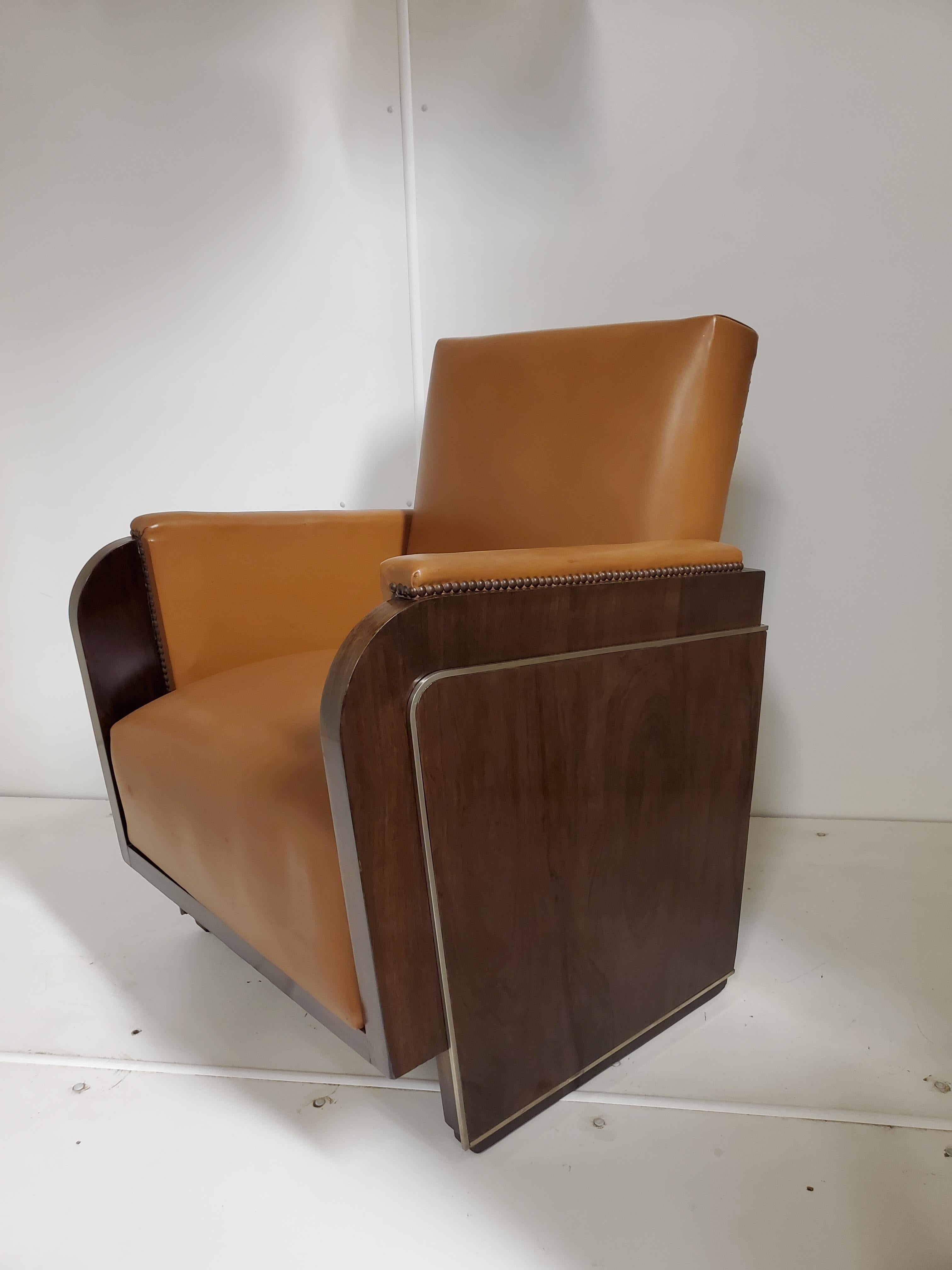 Paire de fauteuils club cubistes d'origine en bois de rose Art Déco français, rares et originaux en vente 6