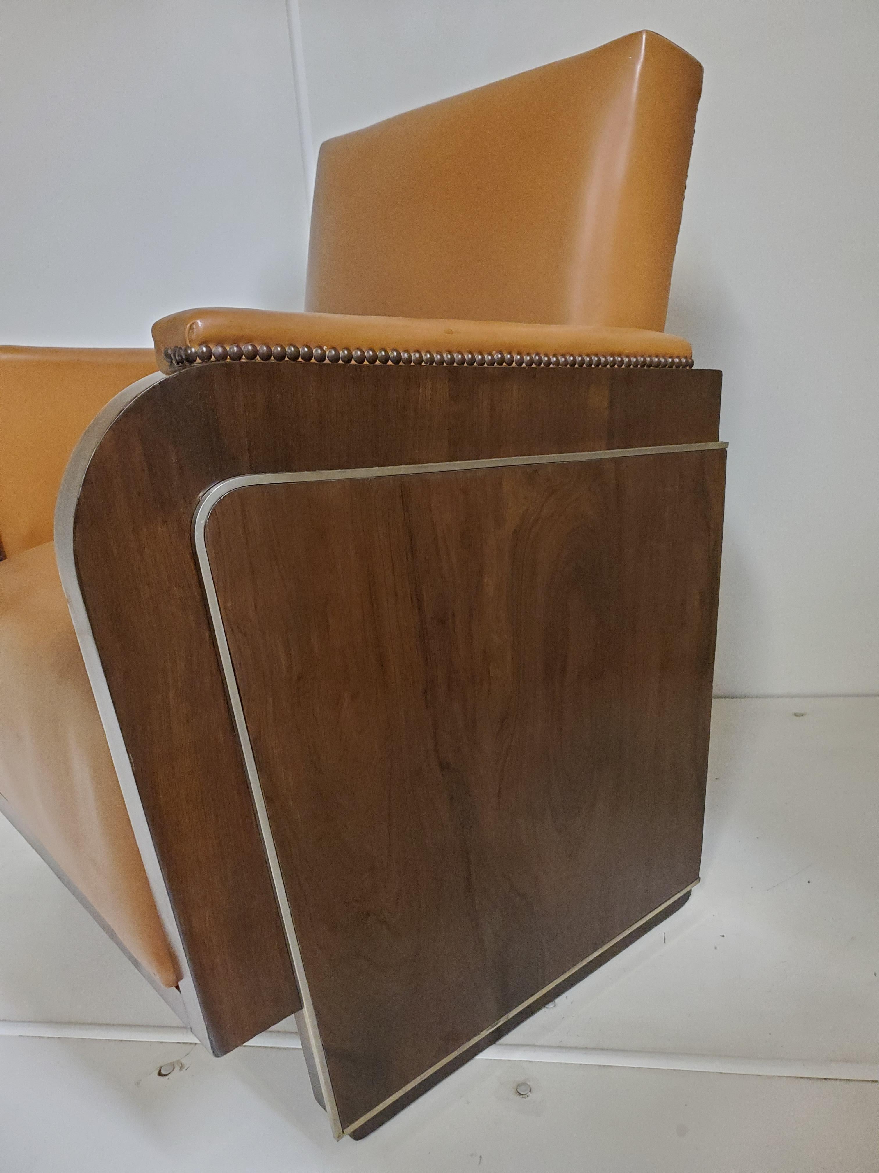 Paire de fauteuils club cubistes d'origine en bois de rose Art Déco français, rares et originaux en vente 7