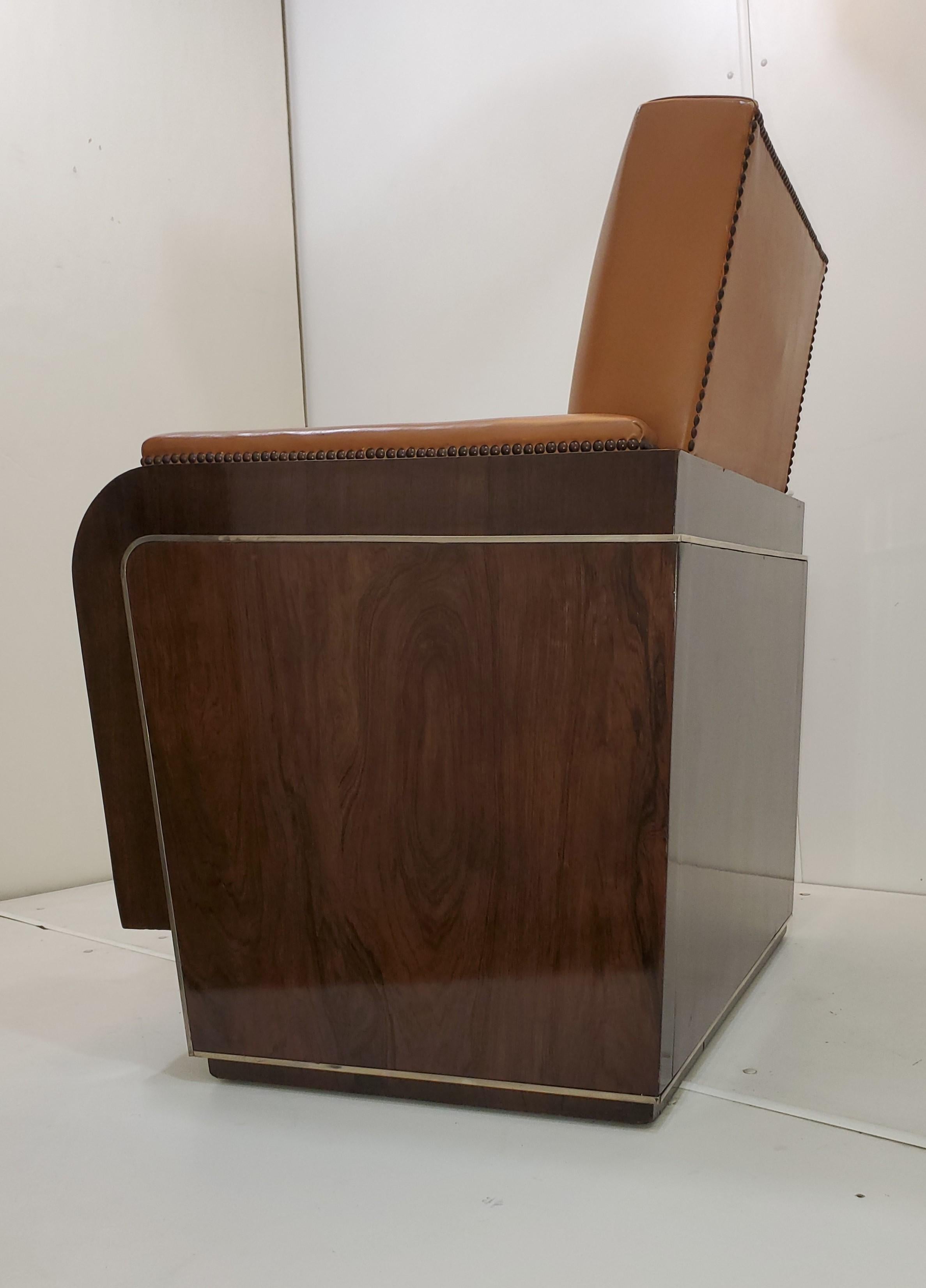 Paire de fauteuils club cubistes d'origine en bois de rose Art Déco français, rares et originaux en vente 10