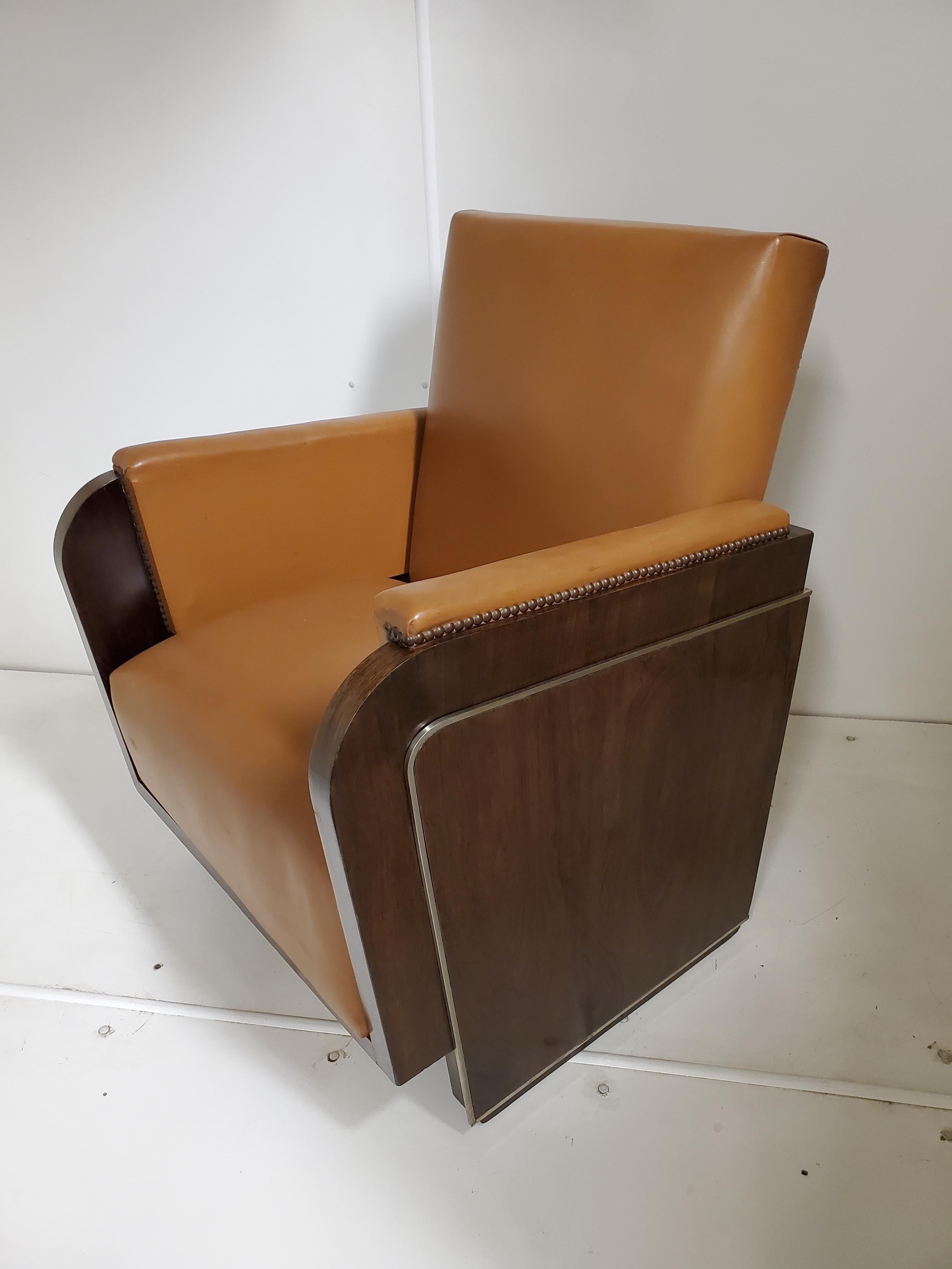 Art déco Paire de fauteuils club cubistes d'origine en bois de rose Art Déco français, rares et originaux en vente