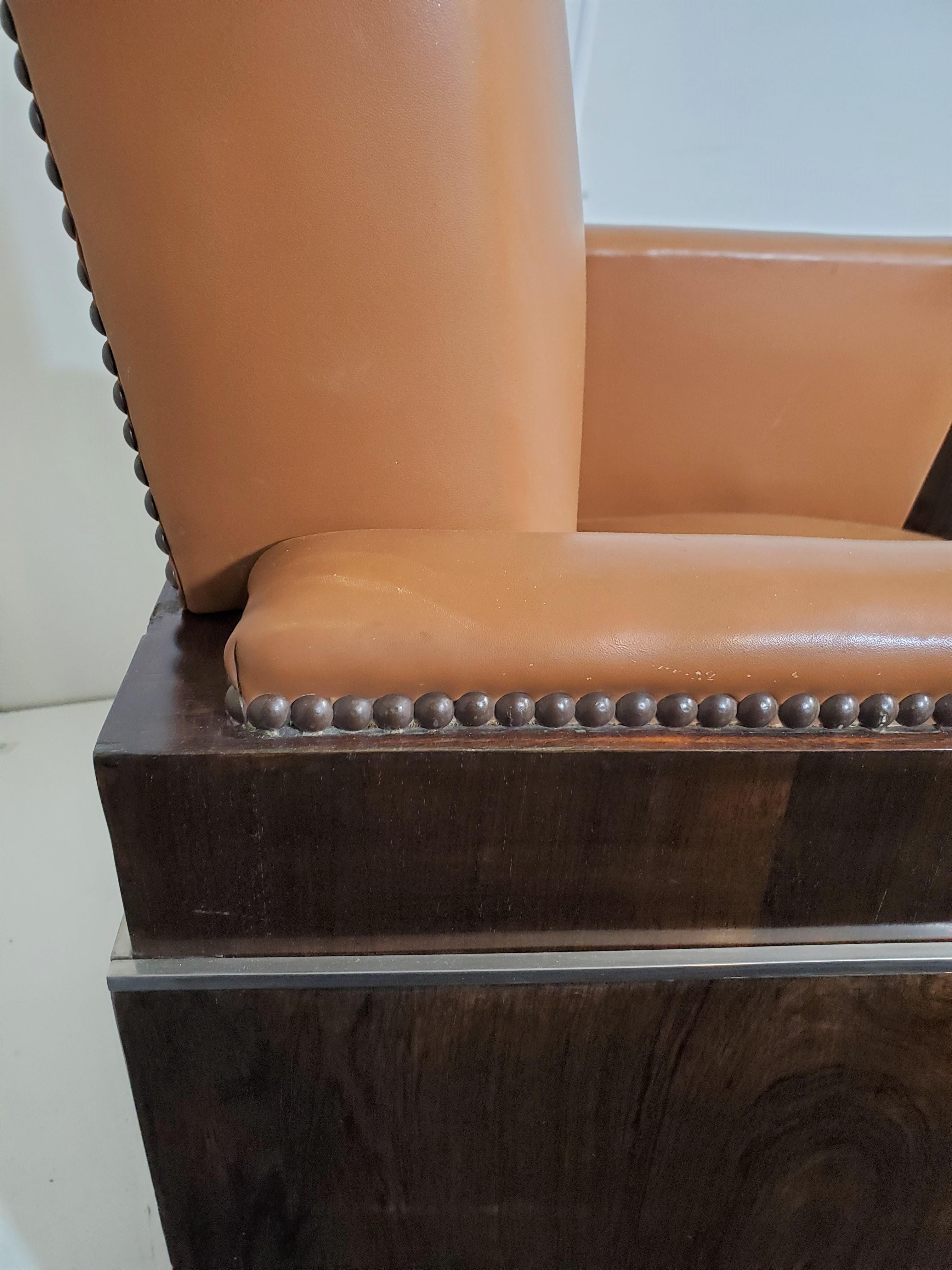 Nickel Coppia di poltrone cubiste in legno di palissandro originali e rare dell'Art Déco francese in vendita