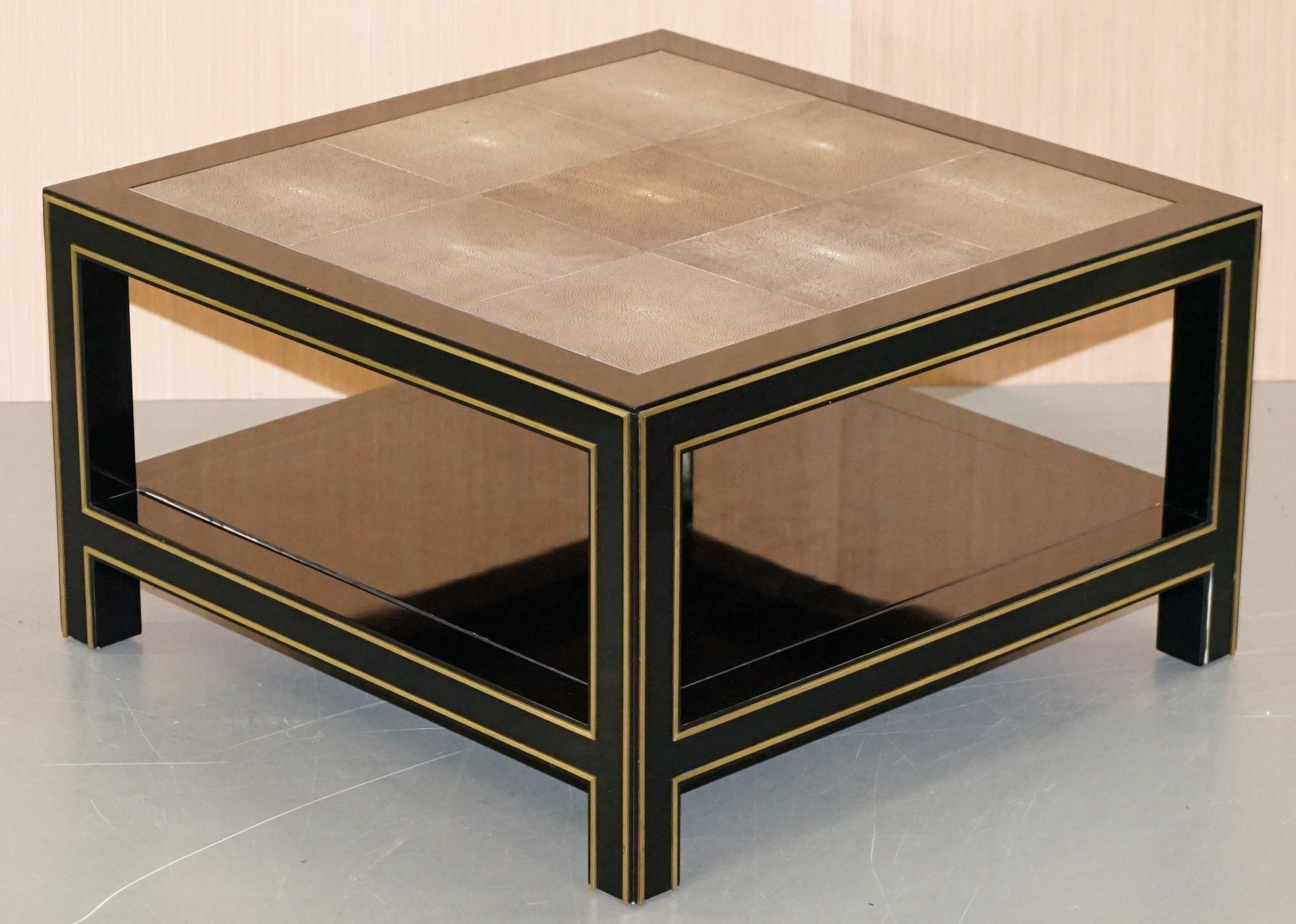 Pair of Original Shagreen Gilt Metal Large Side Coffee End Tables For Sale 3