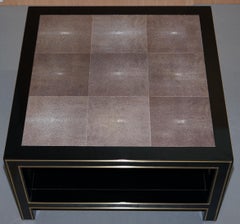 Pair of Original Shagreen Gilt Metal Large Side Coffee End Tables