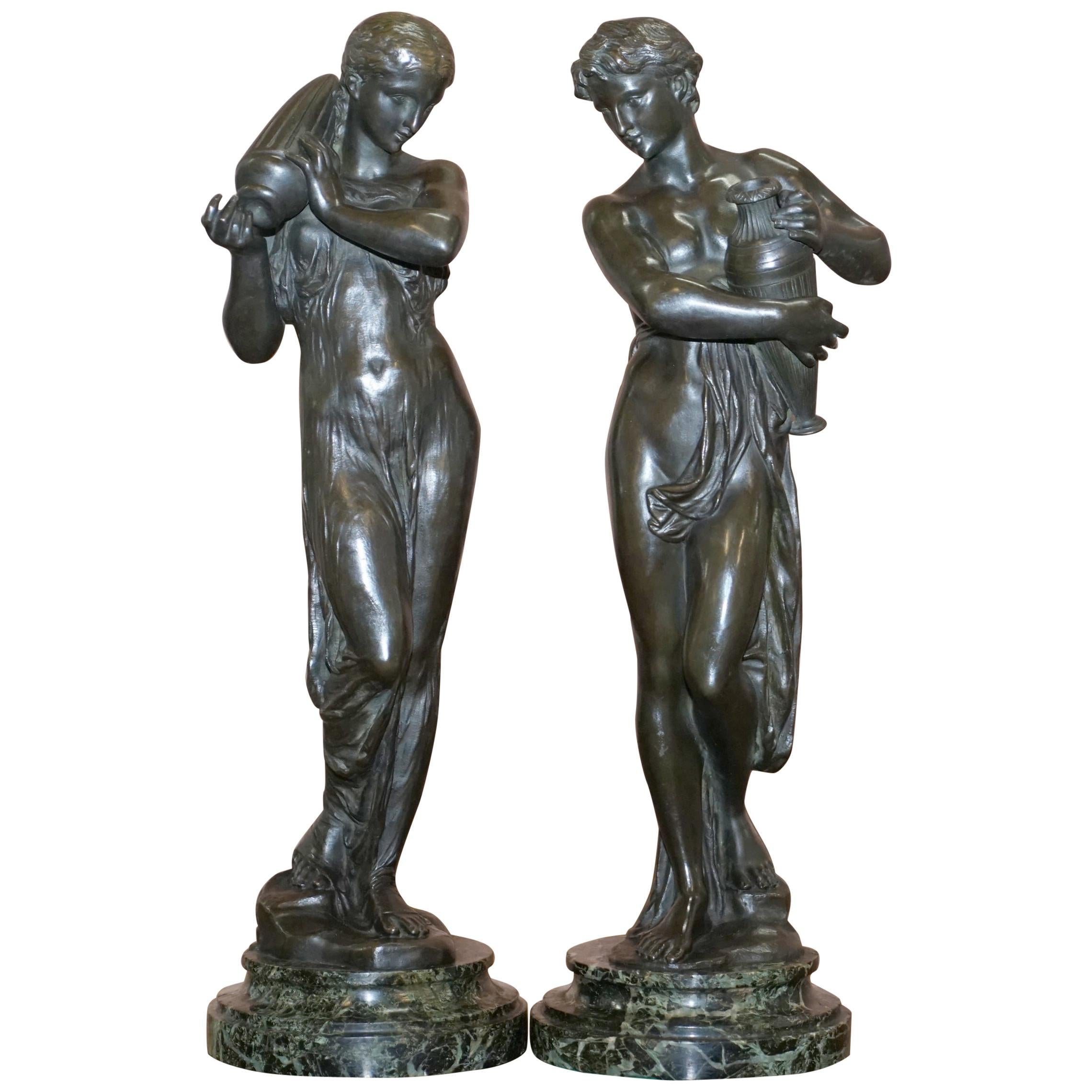 Pair of Original Signed Henri Dumaige 1830-1888 Bronze Statues Water Carriers