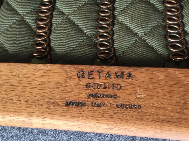 Danish Pair of Original Teak and Oak Cigar Chairs in Grey by Hans J. Wegner for GETAMA For Sale
