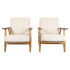 Pair of Original Teak and Oak Cigar Lounge Chairs by Hans J. Wegner for GETAMA