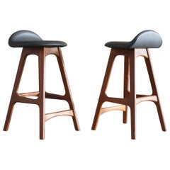 Pair of Original Teak Bar Stools, Counter Height, Danish Modern by Erik Buch