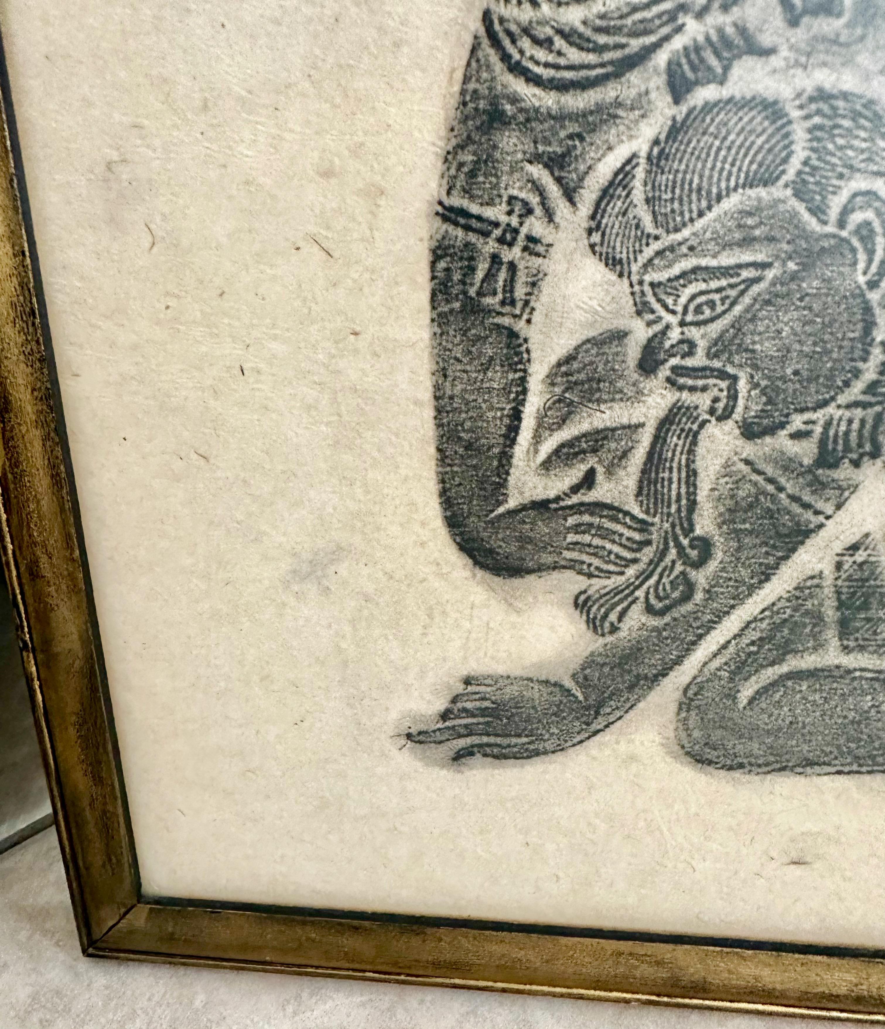Paar Original Thai Tempel Kohle Reibung gerahmte Kunst im Angebot 4