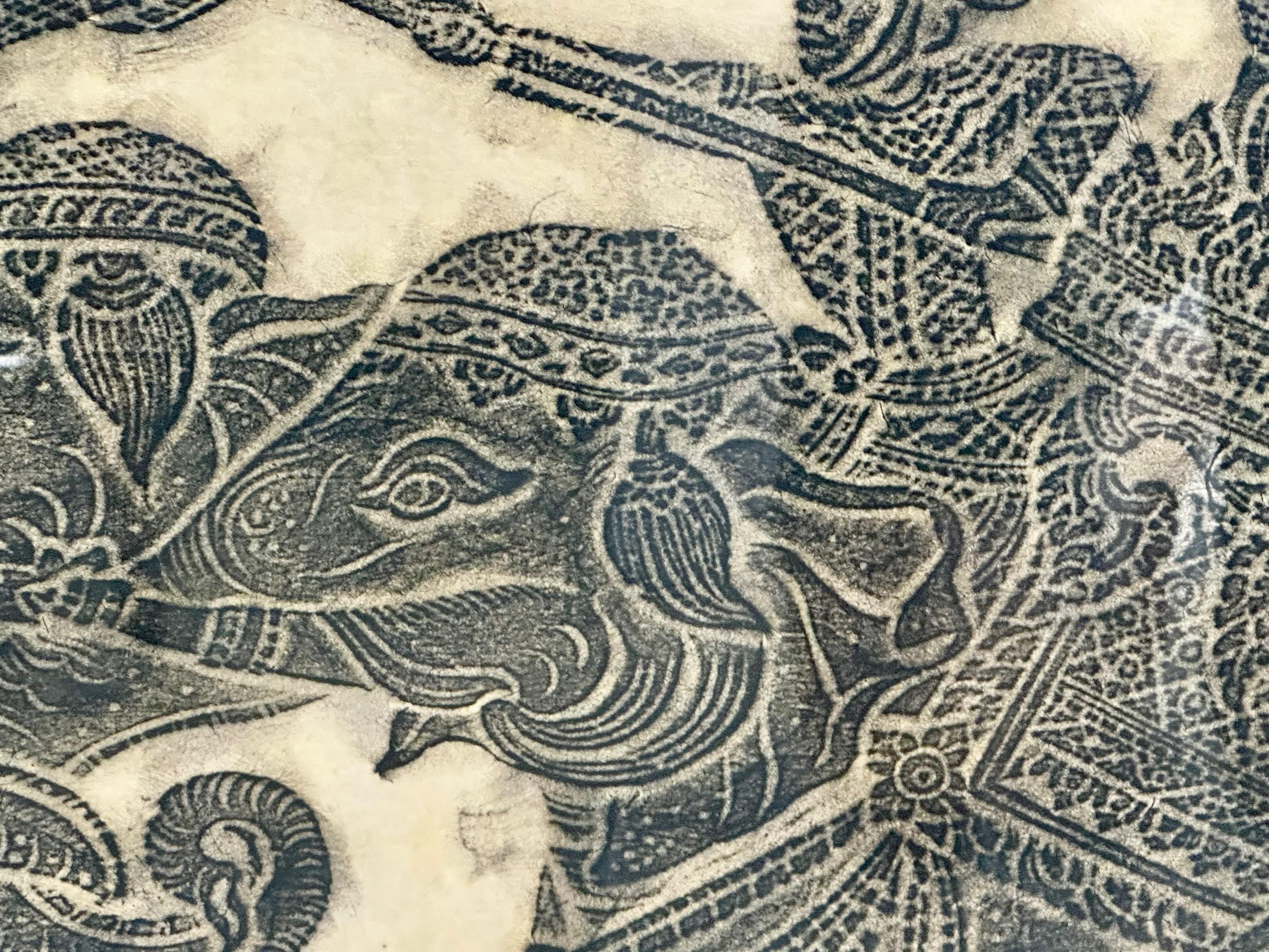 Paar Original Thai Tempel Kohle Reibung gerahmte Kunst im Angebot 3