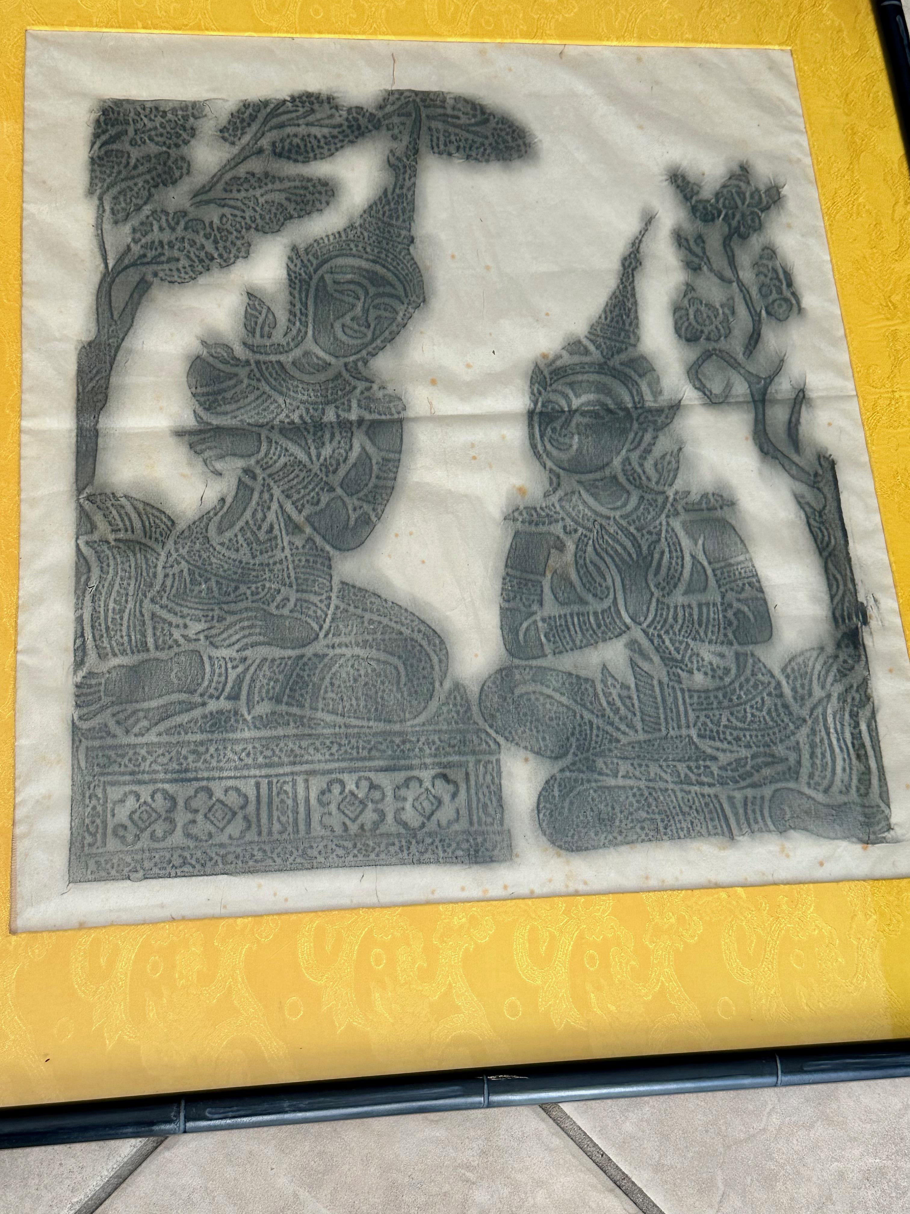 Pareja de obras de arte originales de Tailandia Templo de carboncillo con marco en venta 9