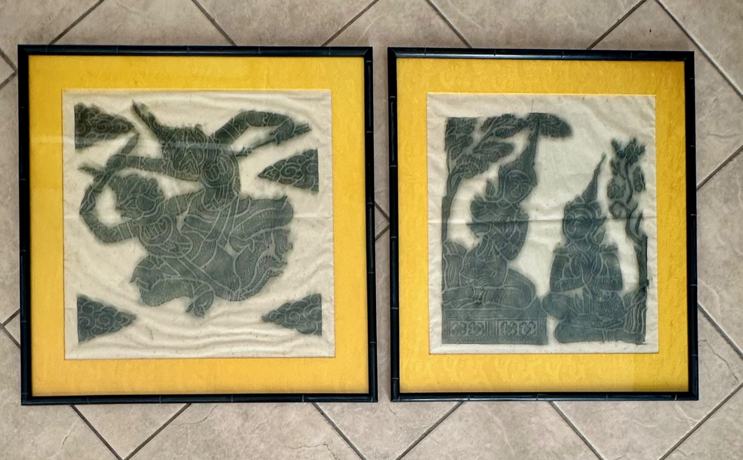 Pareja de obras de arte originales de Tailandia Templo de carboncillo con marco Tailandés en venta