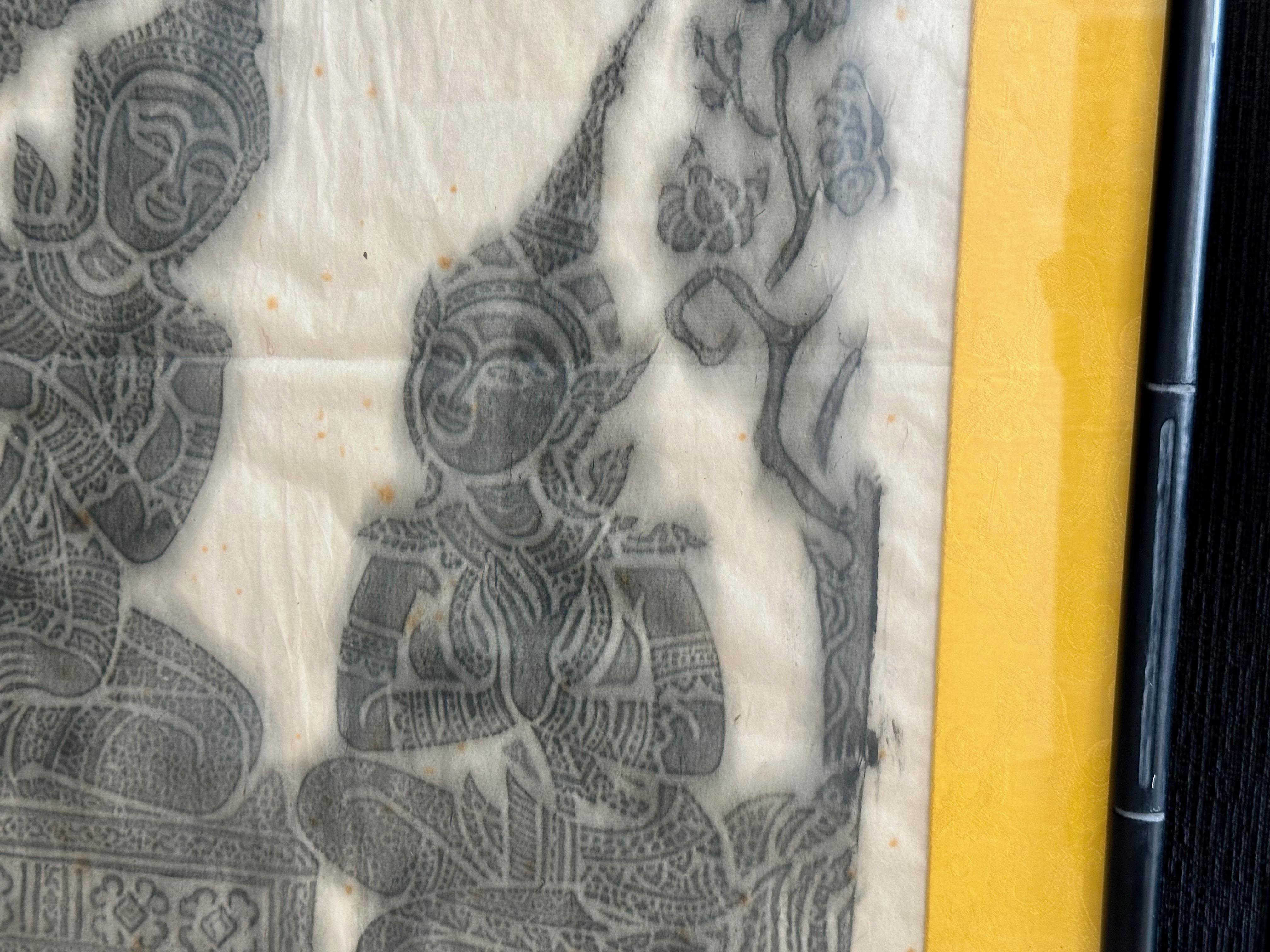 Pareja de obras de arte originales de Tailandia Templo de carboncillo con marco en venta 2