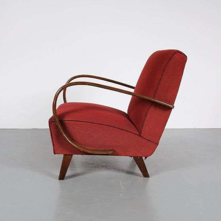 Mid-Century Modern Pair of Original Upholstery Jindrich Halabala Armchairs, circa 1930 For Sale
