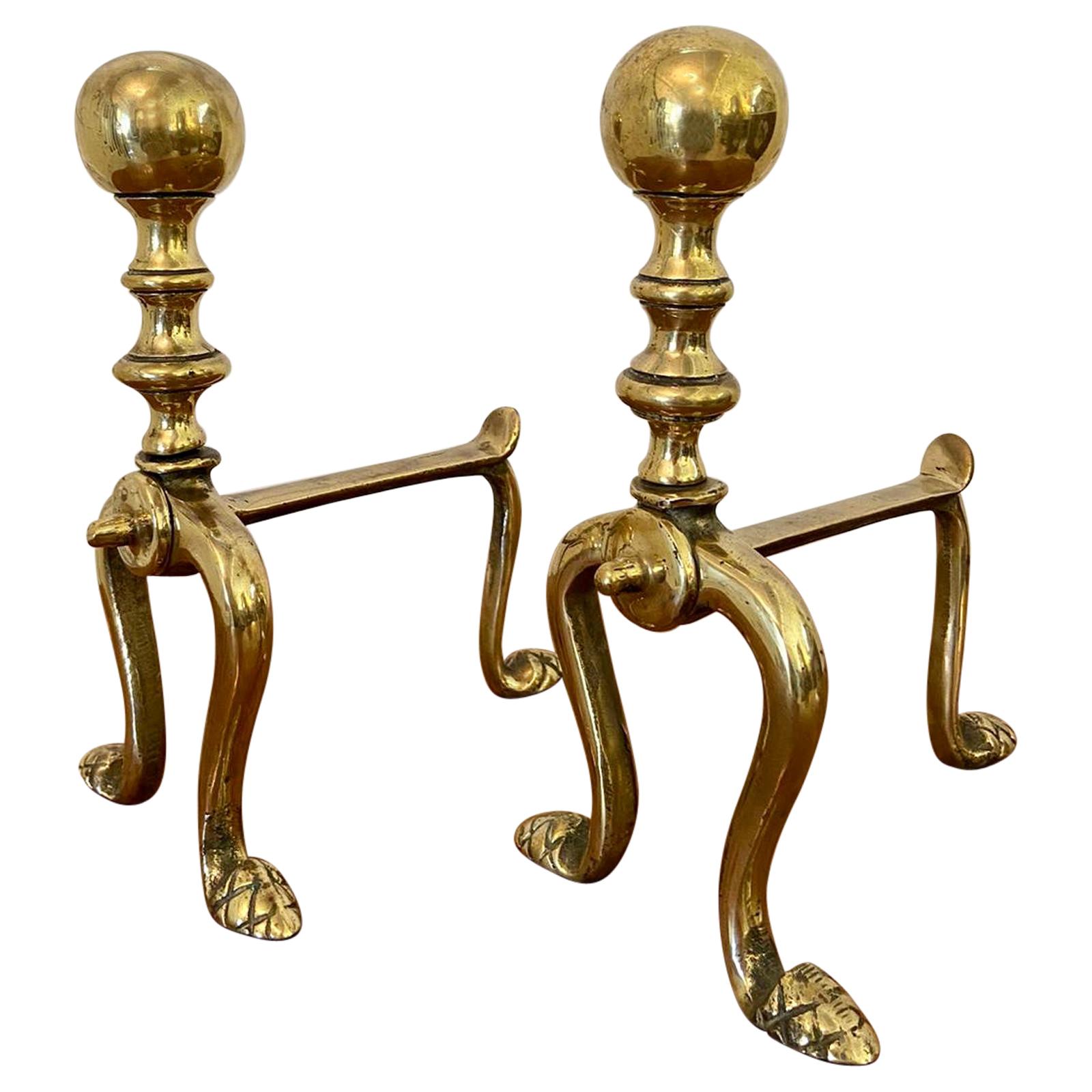 Pair of Original Victorian Brass Firedogs