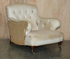 MATCHED PAIR OF ORIGINAL ViCTORIAN HOWARD & SON'S BRIDGEWATER ARMCHAIRS