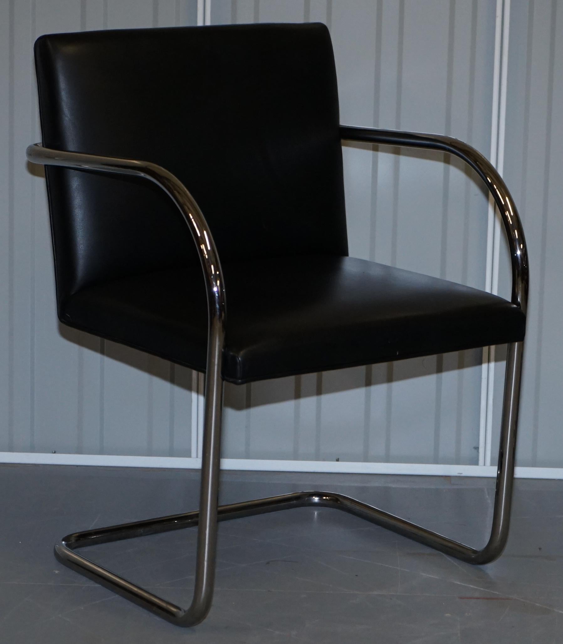 We are delighted to offer for sale this stunning pair of original vintage black leather on chrome frames Walter Knoll Brno armchairs designed by the genius that is Mies Van Der Rohe

A truly iconic pair of chairs, designed by Mies, full details