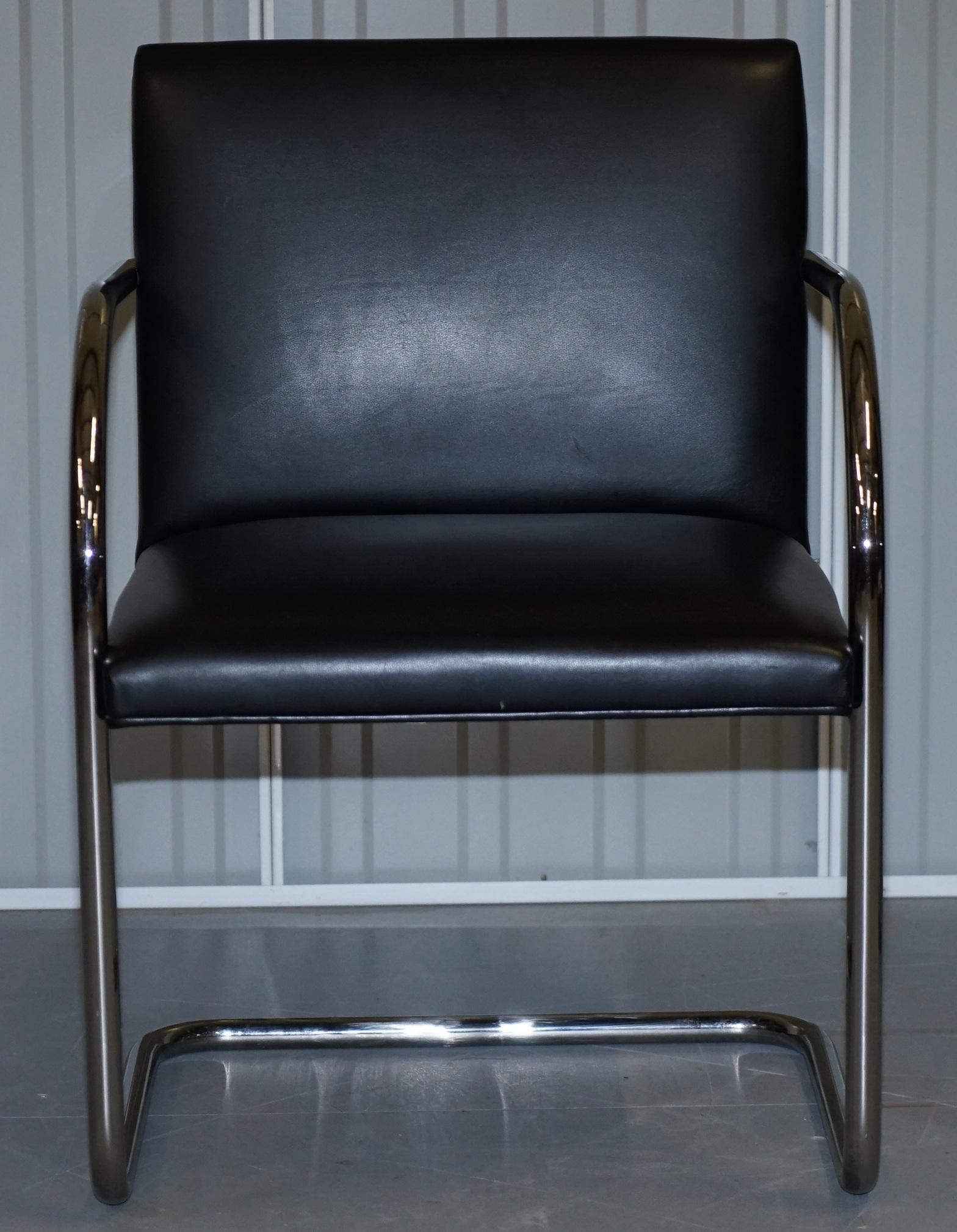 Modern Pair of Original Vintage Black Leather & Chrome Walter Knoll Brno Armchairs