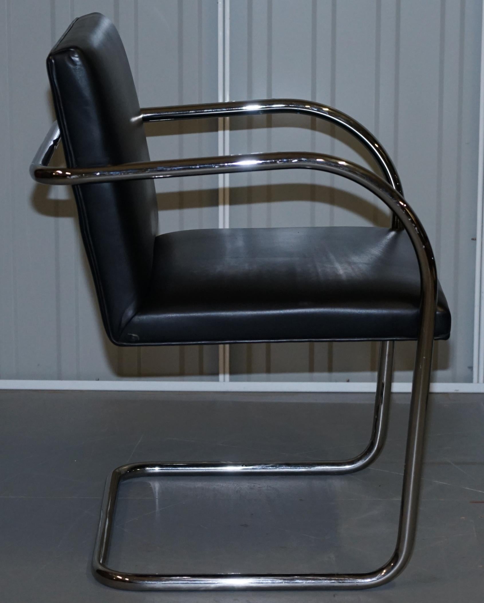 Pair of Original Vintage Black Leather & Chrome Walter Knoll Brno Armchairs 1