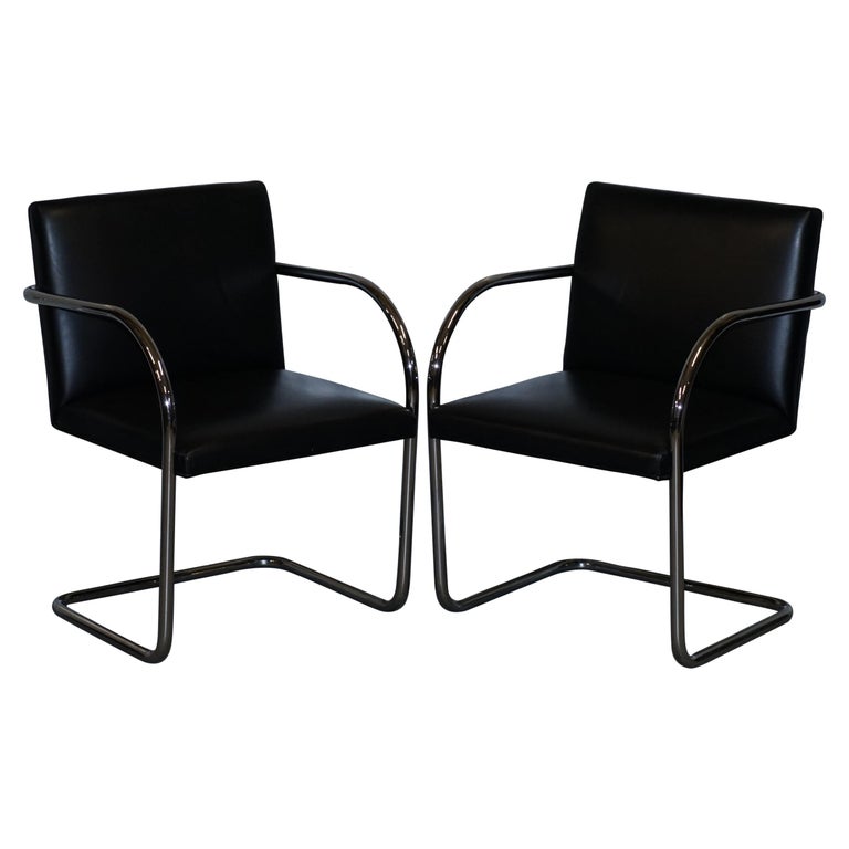 Pair Of Original Vintage Black Leather And Chrome Walter Knoll Brno Armchairs For Sale At 1stdibs