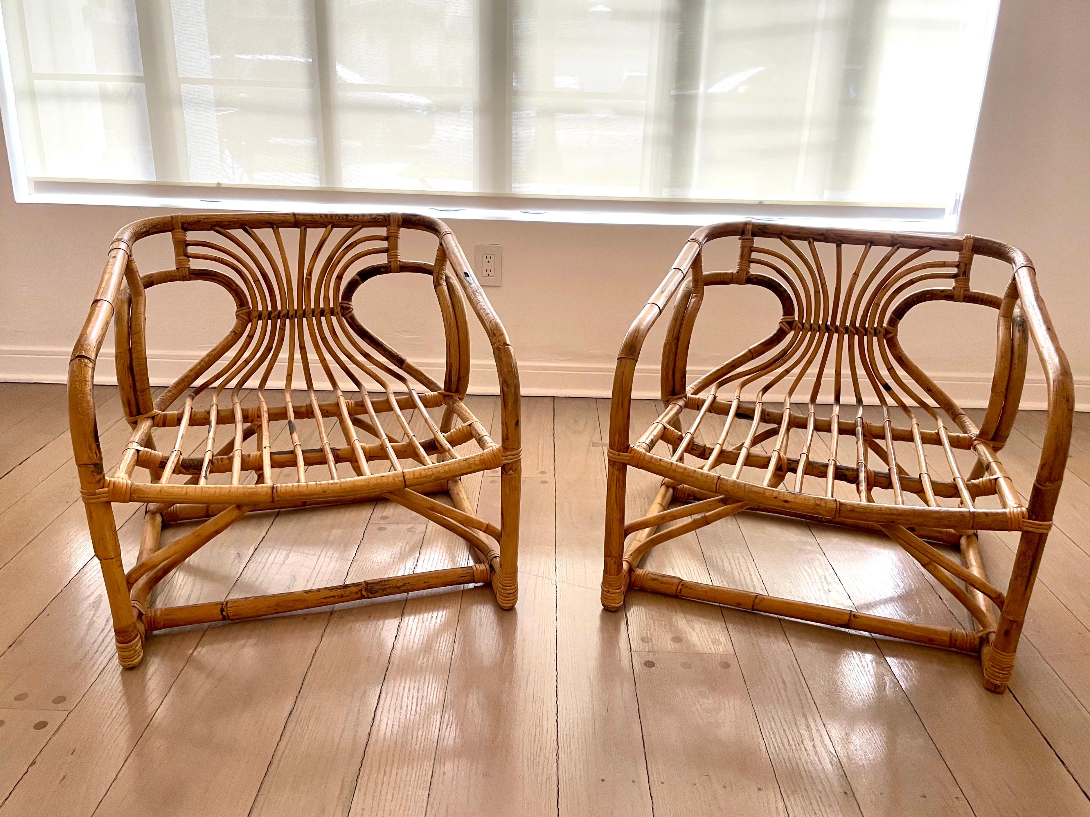 Brown Jordan paire de fauteuils vintage originaux en rotin courbé en vente 7