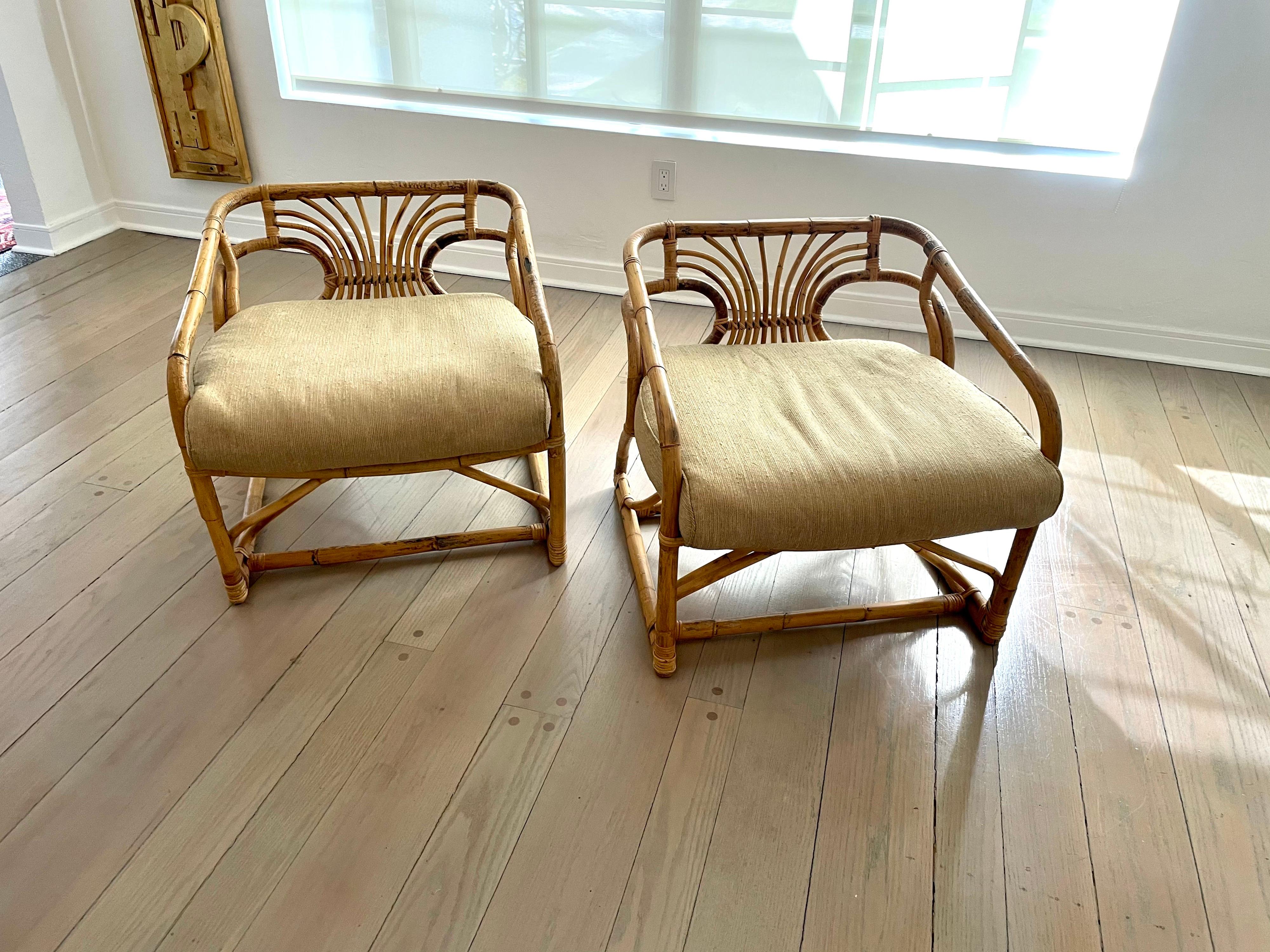 Brown Jordan paire de fauteuils vintage originaux en rotin courbé en vente 11