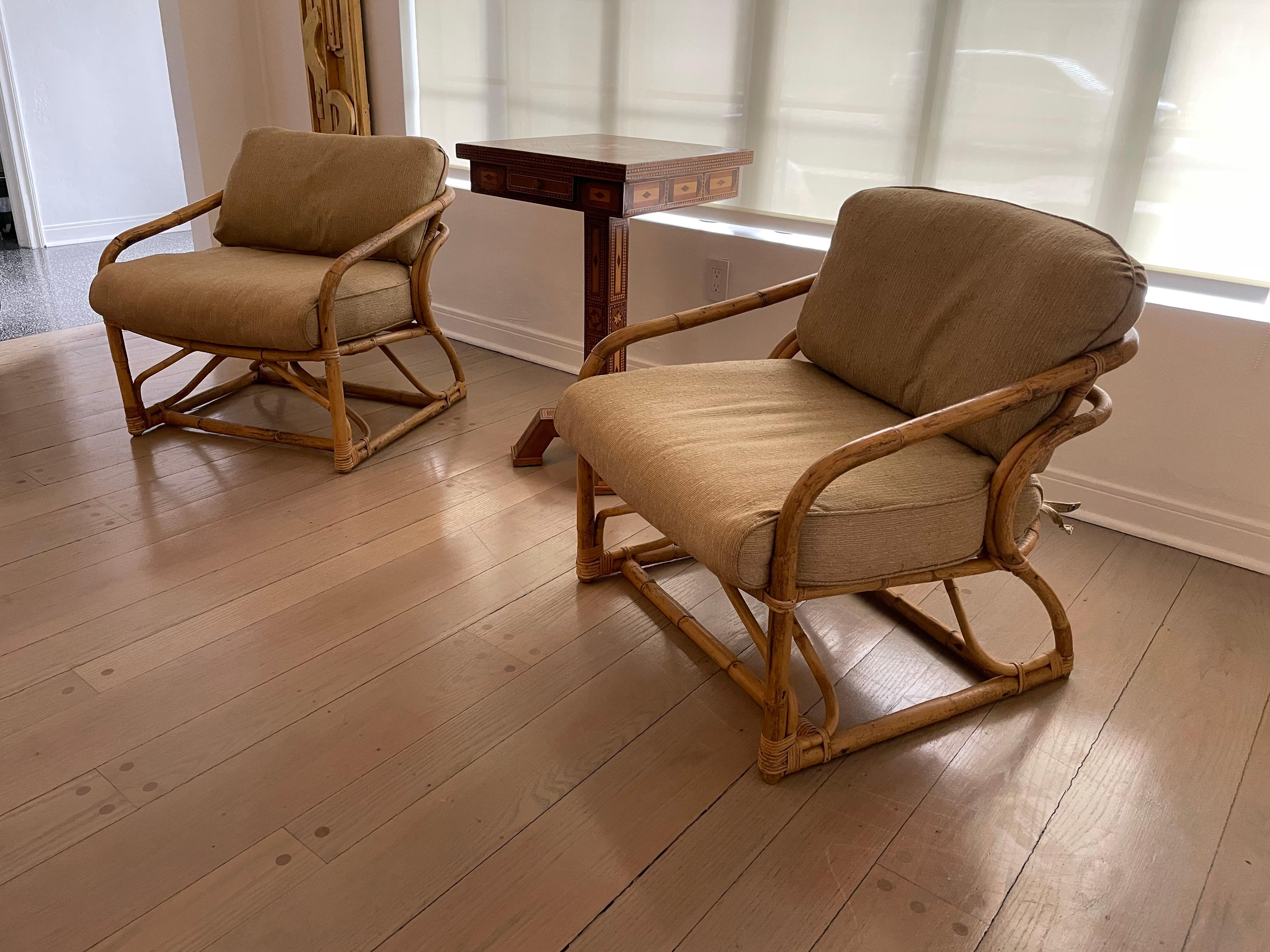 Nord-américain Brown Jordan paire de fauteuils vintage originaux en rotin courbé en vente