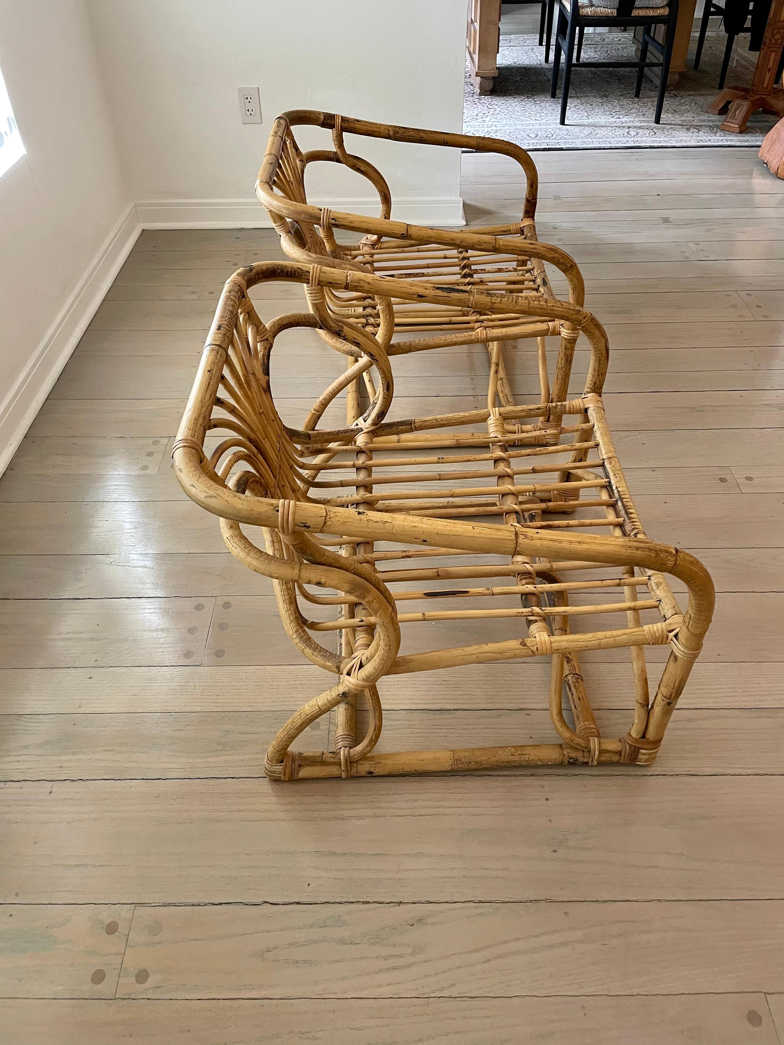 Fin du 20e siècle Brown Jordan paire de fauteuils vintage originaux en rotin courbé en vente