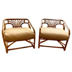 Pair of Original Vintage Brown Jordan Bent Rattan Armchairs