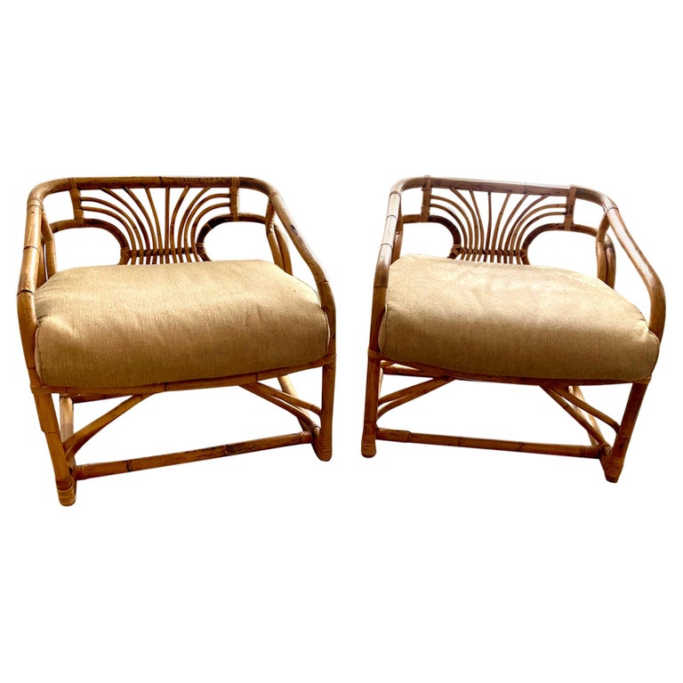 Pair of Original Vintage Brown Jordan Bent Rattan Armchairs For Sale at 1stDibs vintage rattan