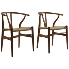 Pair of Original Vintage Ch24 Wishbone Chairs by Hans J Wegner for Carl Hansen Y
