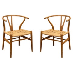 Pair of Original Vintage Mid Century Hans Wegner Teak Wood Wishbone Chairs