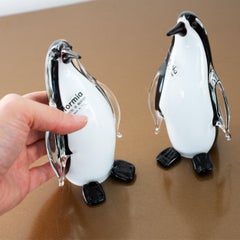 Pair of original Vintage Murano Glass Penguin Sculpture, black and white Italy