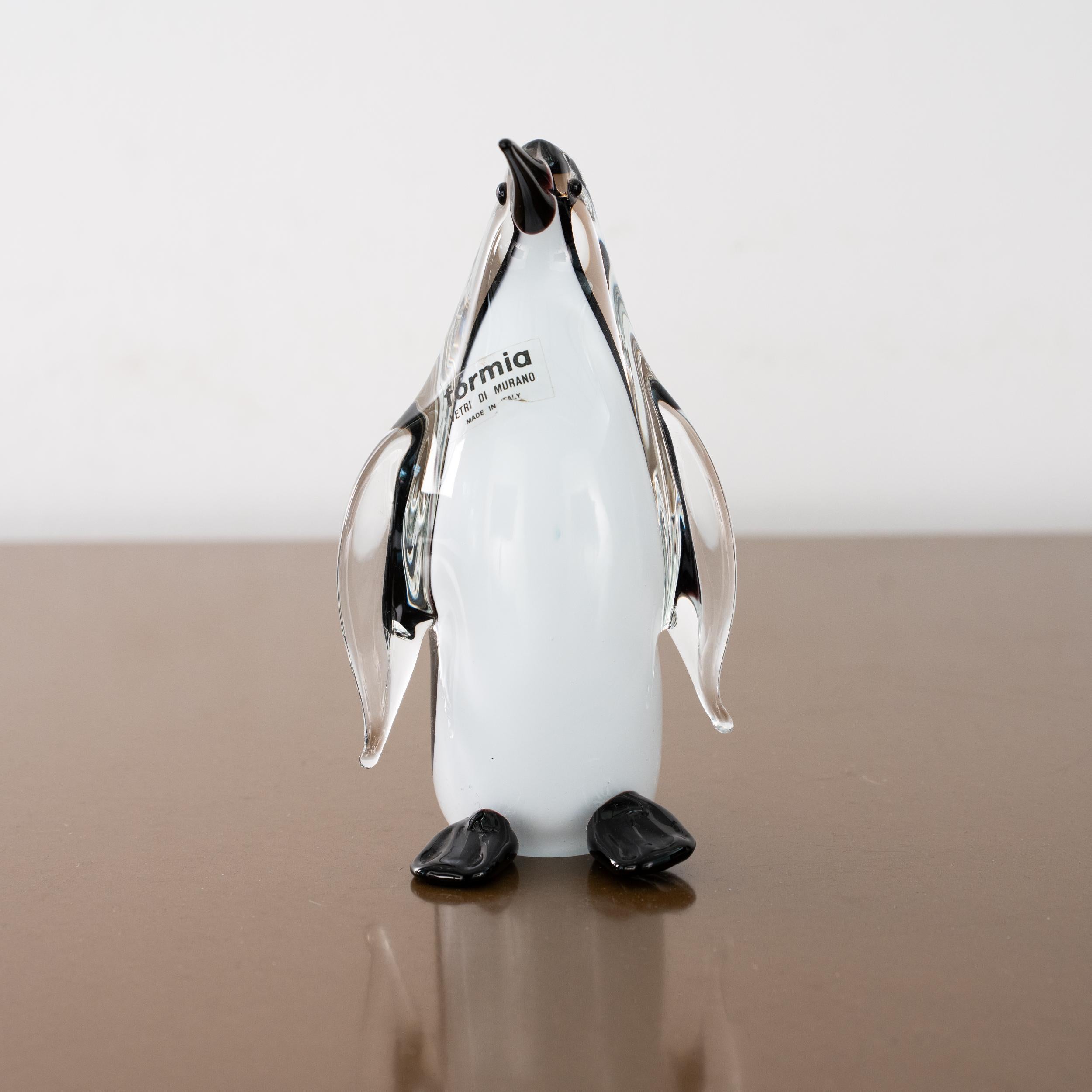 italien Paire de sculptures originales de pingouins en verre de Murano d'époque, noir et blanc Italie en vente