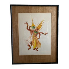 Pair of Original Vintage Thai Dancer Paintings Beautifully Framed Set