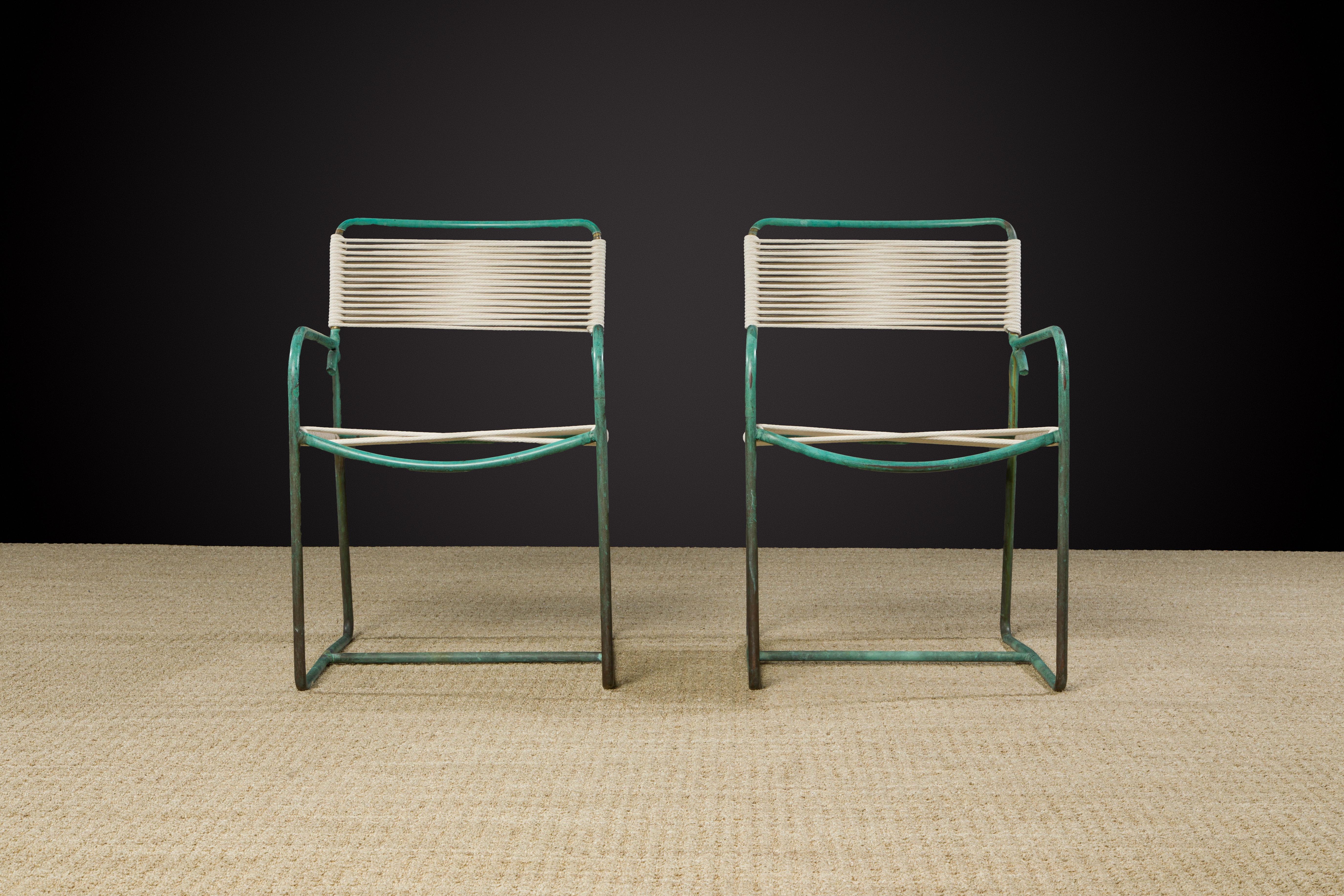 Bronze Pair of Original Walter Lamb for Brown Jordan Armchairs, New Cording, circa 1960