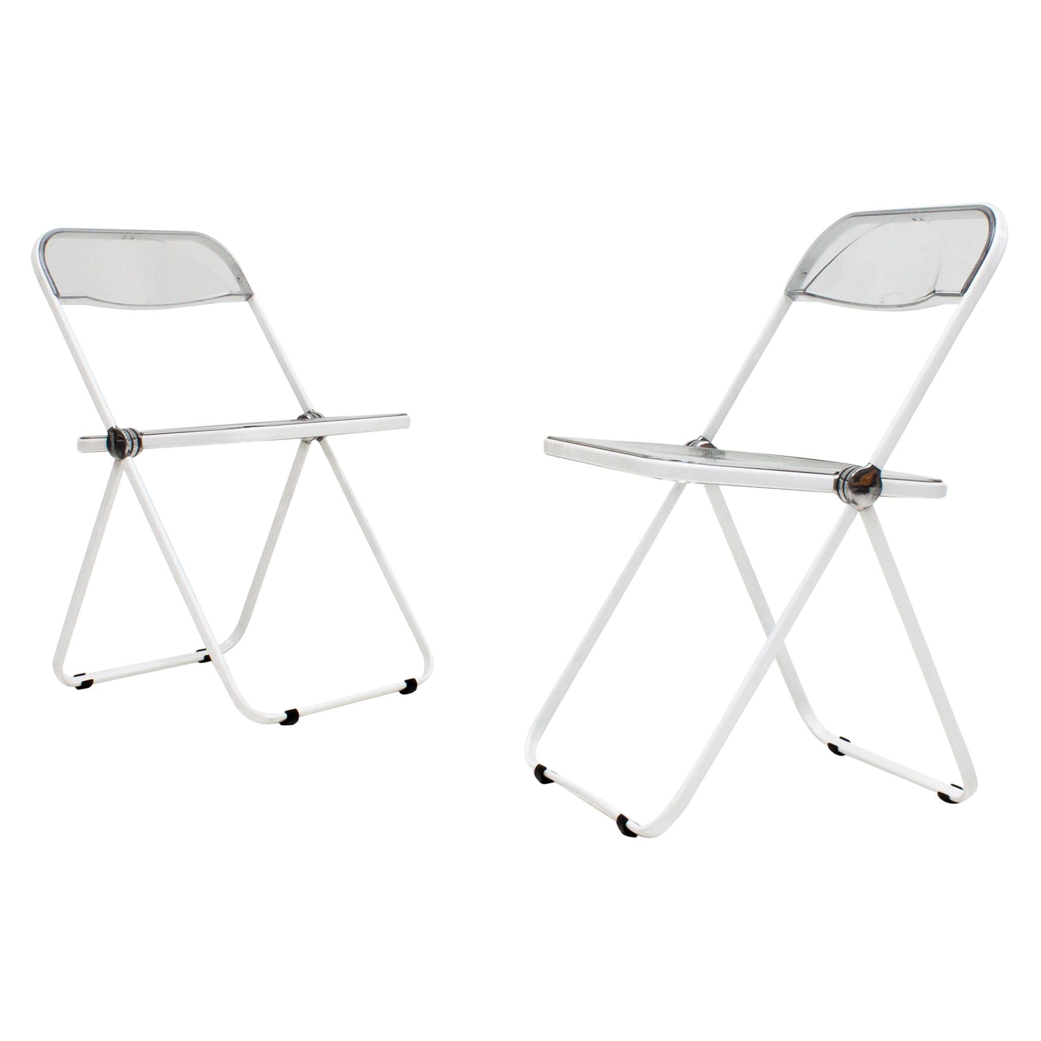 Pair of Original White Giancarlo Piretti for Castelli 'Plia' Chairs, Italy