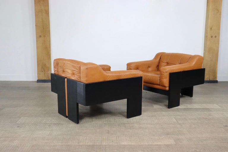 Leather Pair of Oriolo Lounge Chairs by Claudio Salocchi for Sormani, 1960s