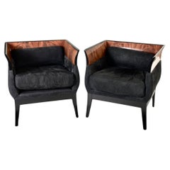 Pair of Orlando Diaz-Azcuy Chalice Chairs in Black Micro Fiber and Rosewood