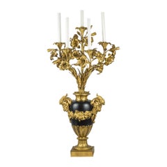 Pair of Ormolu and Five-Light Candelabras with Floral Arms and Ram's Head Handle