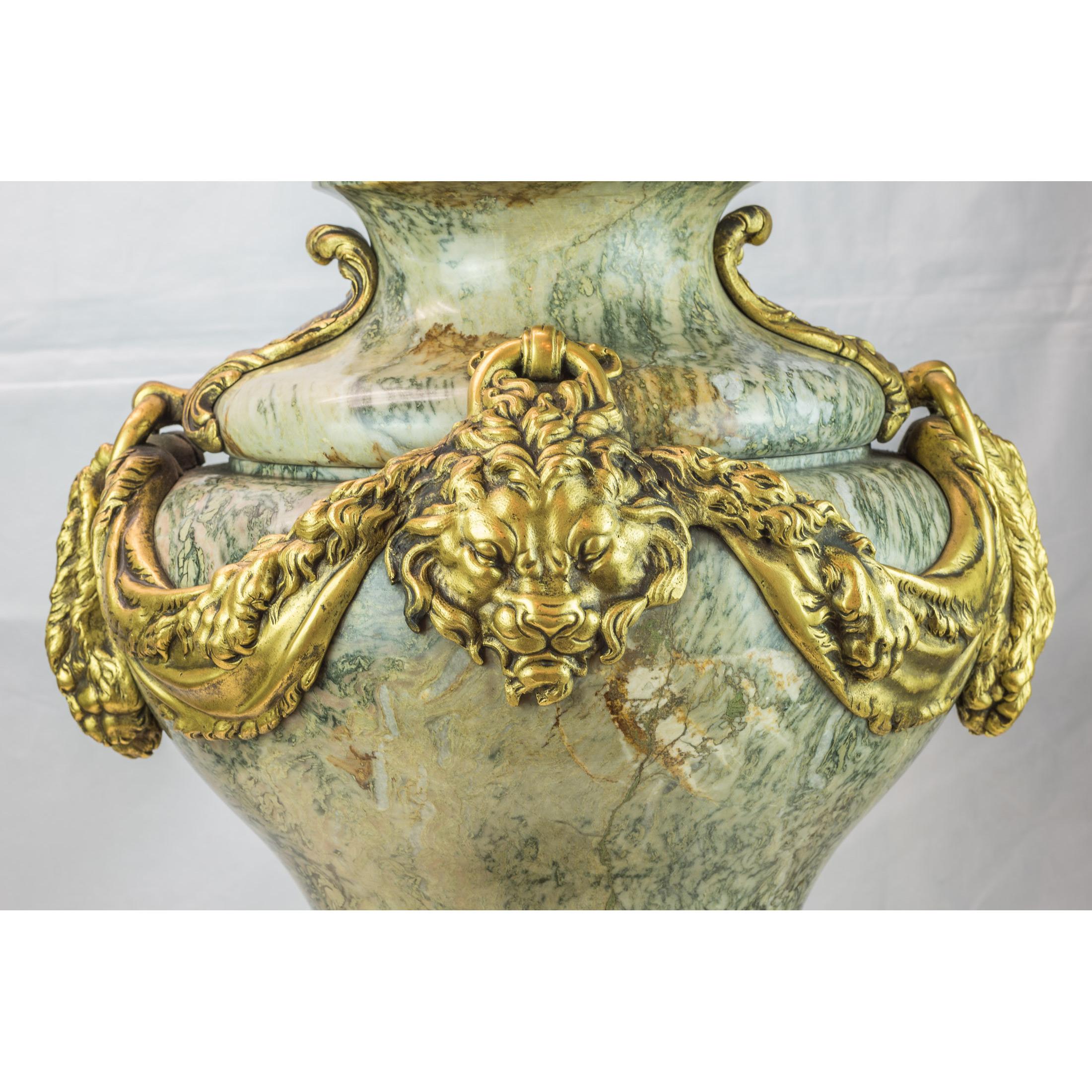 Gilt Pair of Ormolu and Marble Seven-Light Candelabras Attributed to Eugène Cornu For Sale