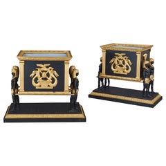 Paar Pflanzgefäße aus Goldbronze und patinierter Bronze im Empire-Stil