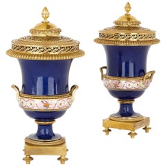 Pair of Ormolu and Porcelain Pot-Pourri Vases by Courtille