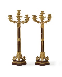 Pair of Ormolu and Rouge Marble Candelabra, 19th Century