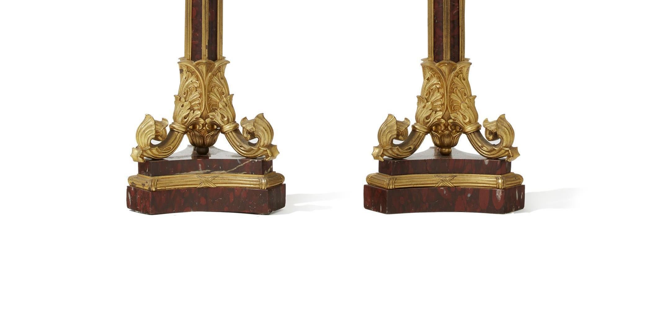 Pair of Ormolu and Rouge Marble Candelabra, 19th Century In Good Condition For Sale In Cypress, CA