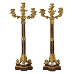 Pair of Ormolu and Rouge Marble Candelabra, 19th Century