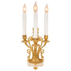 Pair of Ormolu and White Carrara Marble Electrified Candelabras
