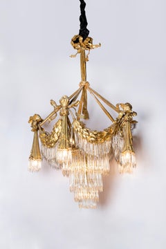 Pair of Ormolu Bronze and Baccarat Crystal Chandeliers, France, circa 1870