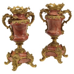 Pair of Ormolu Bronze and Red Marble Urns, French 19th Century